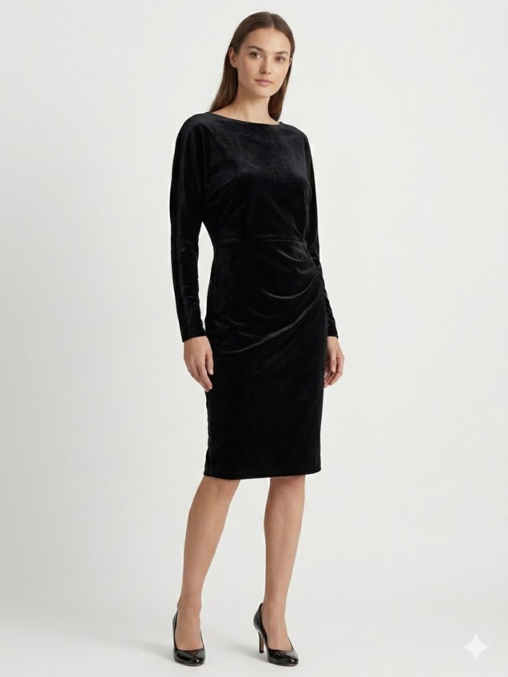Lauren Ralph Lauren Velvet Sheath Midi Dress Black 10 NWT